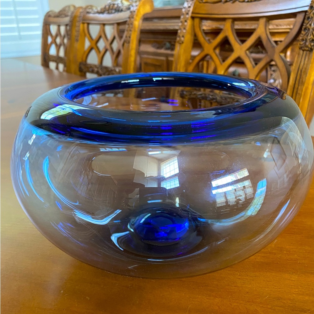 Per Lütken Mid-Century Holmegaard Blue Glass Bowl for Royal Copenhagen Murano - Picture 1 of 9